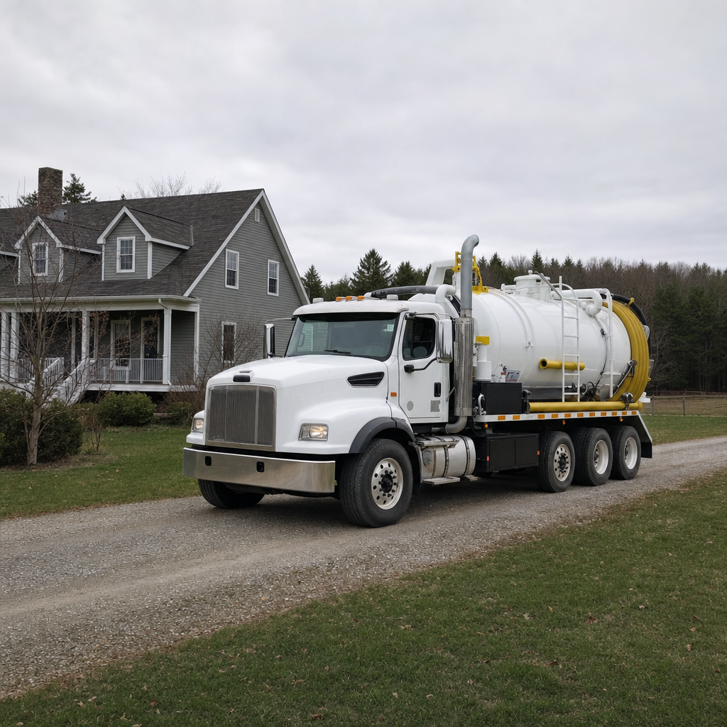 Septic vacuum truck arriving at a Burnsville home for same-day emergency service