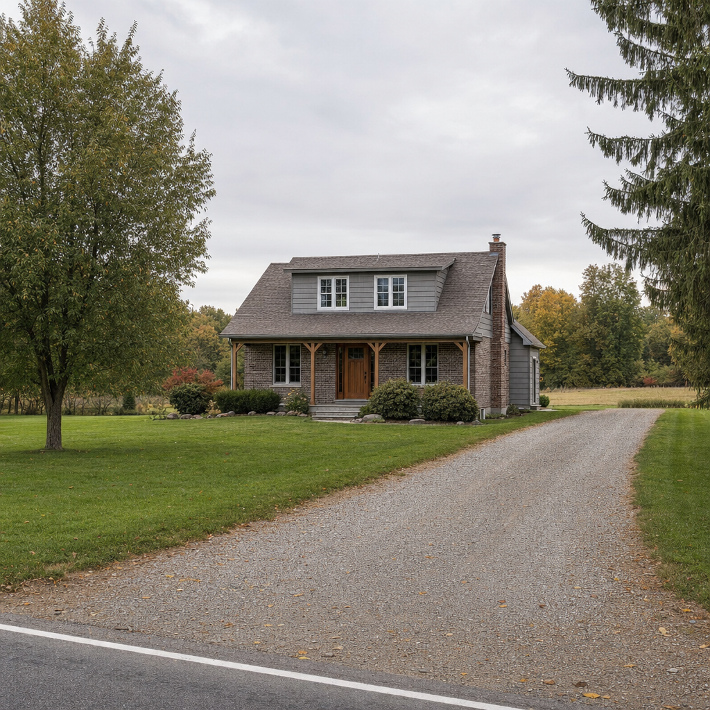 A calm single-family home exterior on a quiet Burnsville street, representing the household size and daily water use that decides how often a septic tank needs pumping
